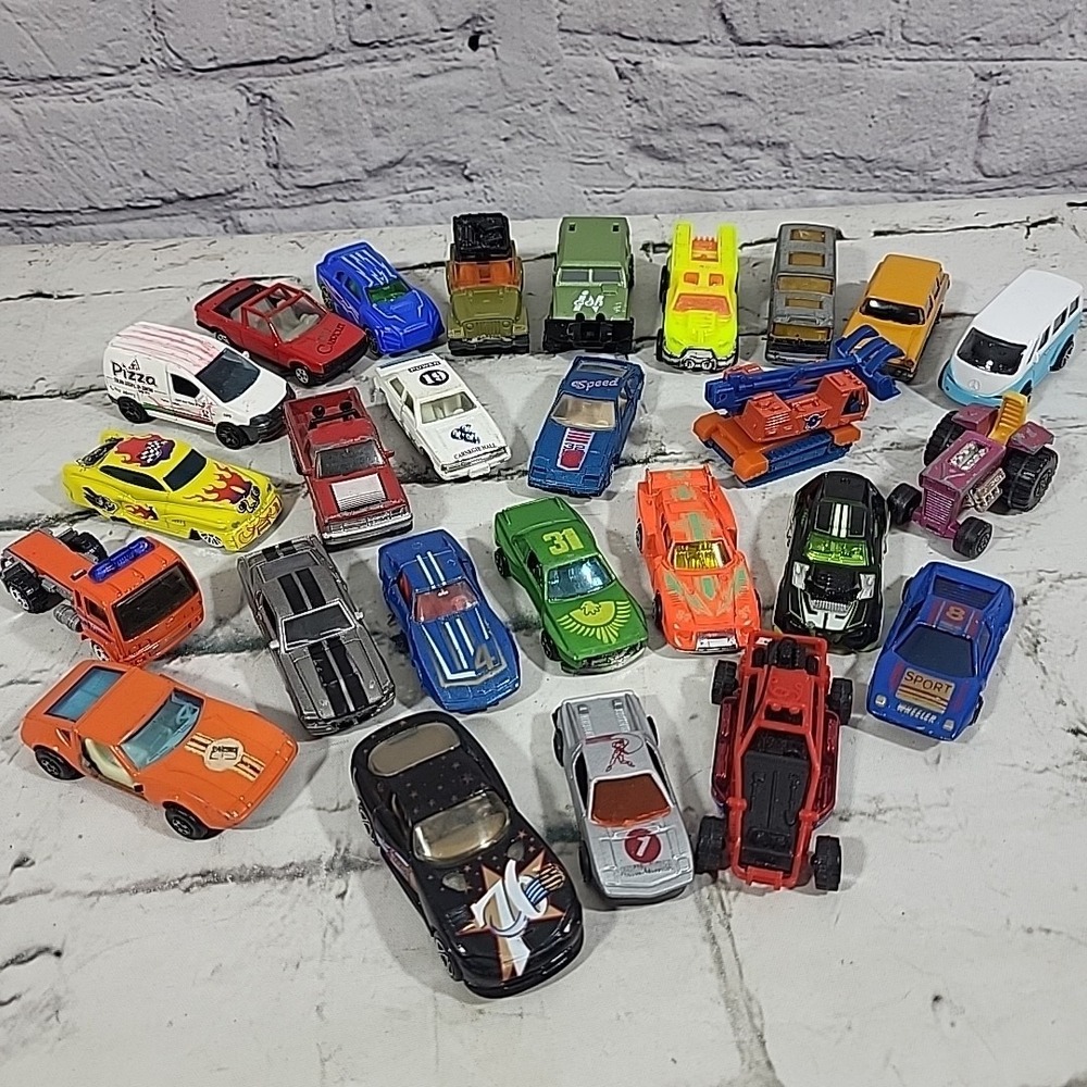 26 Die-Cast Vehicles Race Cars Trucks Equipment Rolling Figure Matchbox And More